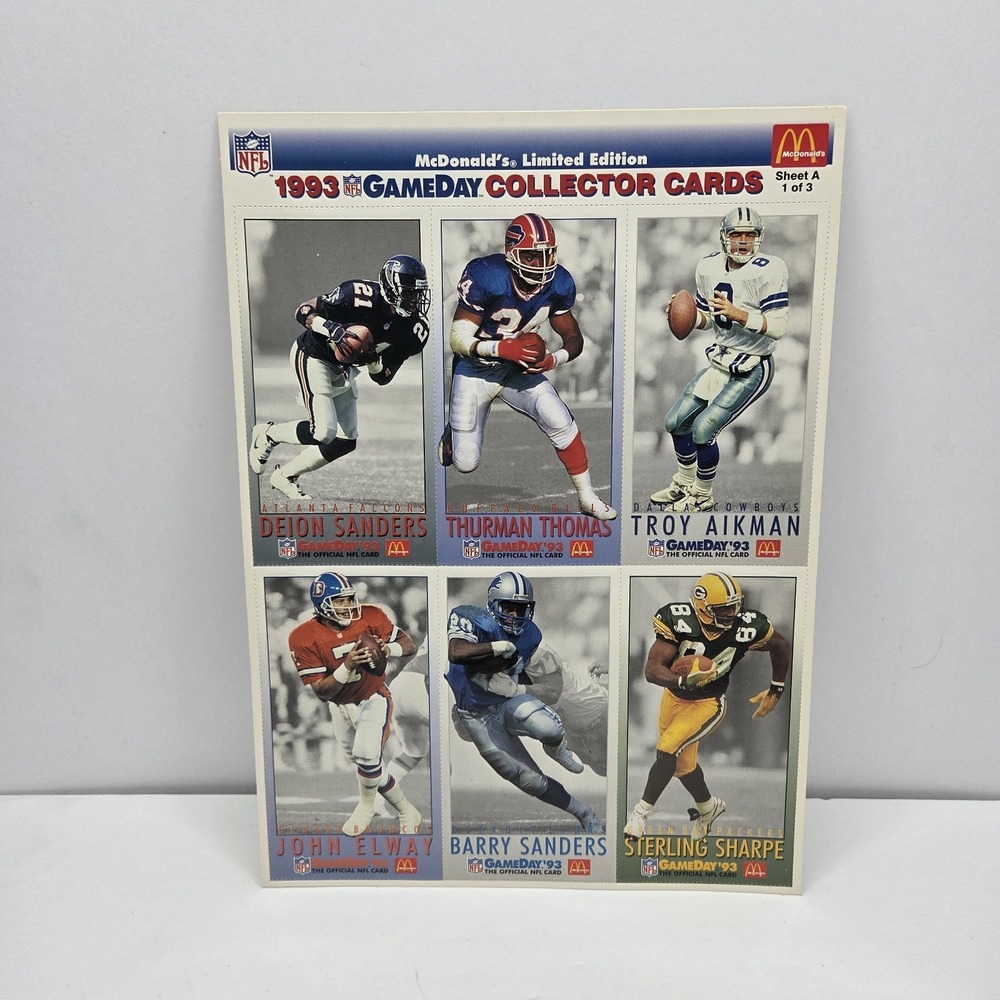1993 Fleer McDonald's NFL GameDay - Sheets Barry Sanders, John Elway, Troy...